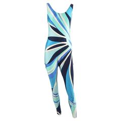 Vintage Emilio Pucci Blue Printed Sleeveless Jumpsuit - L - 1970's 