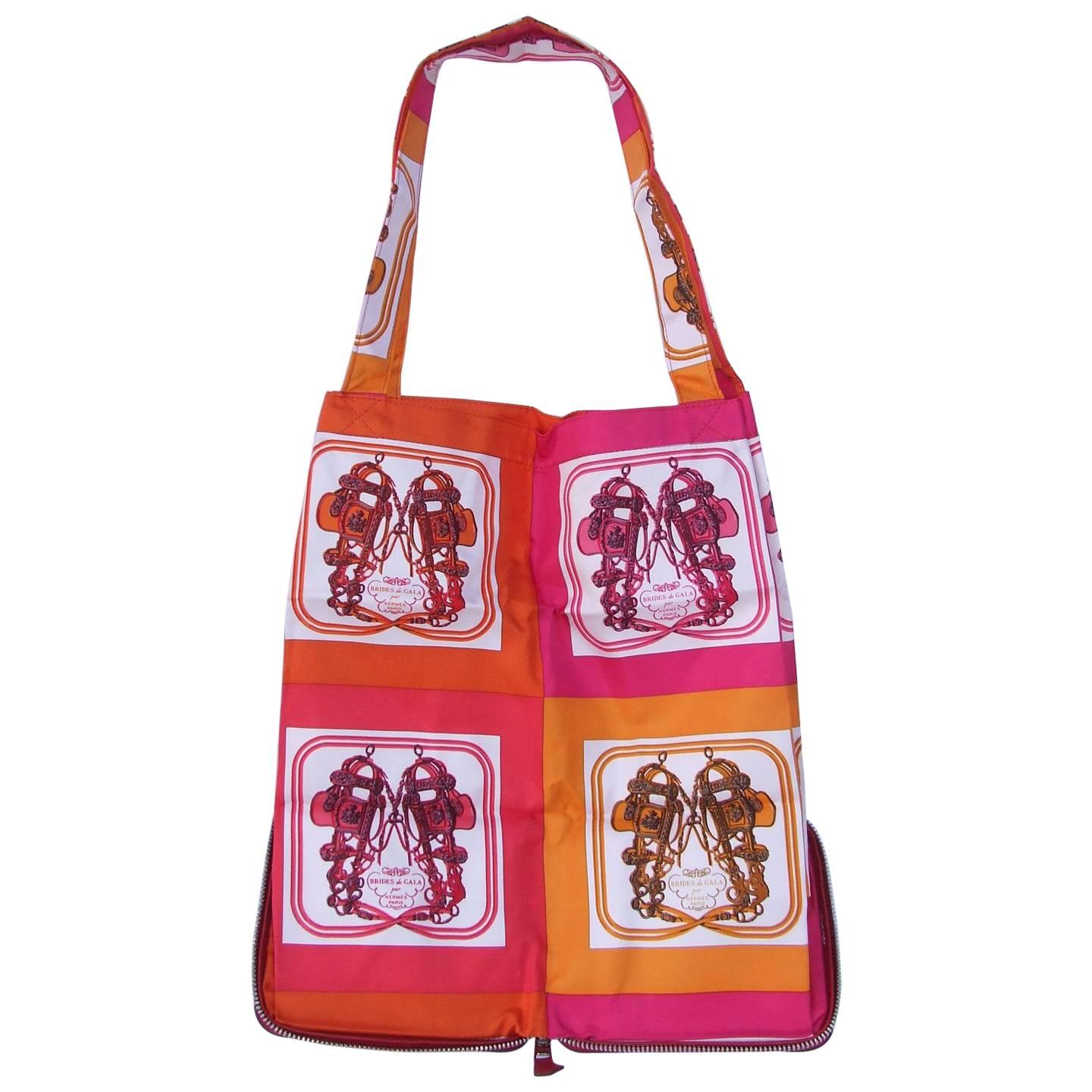 Hermès Mini Brides de Gala Silkypop Tote Shopper Bag Pink Orange Silk