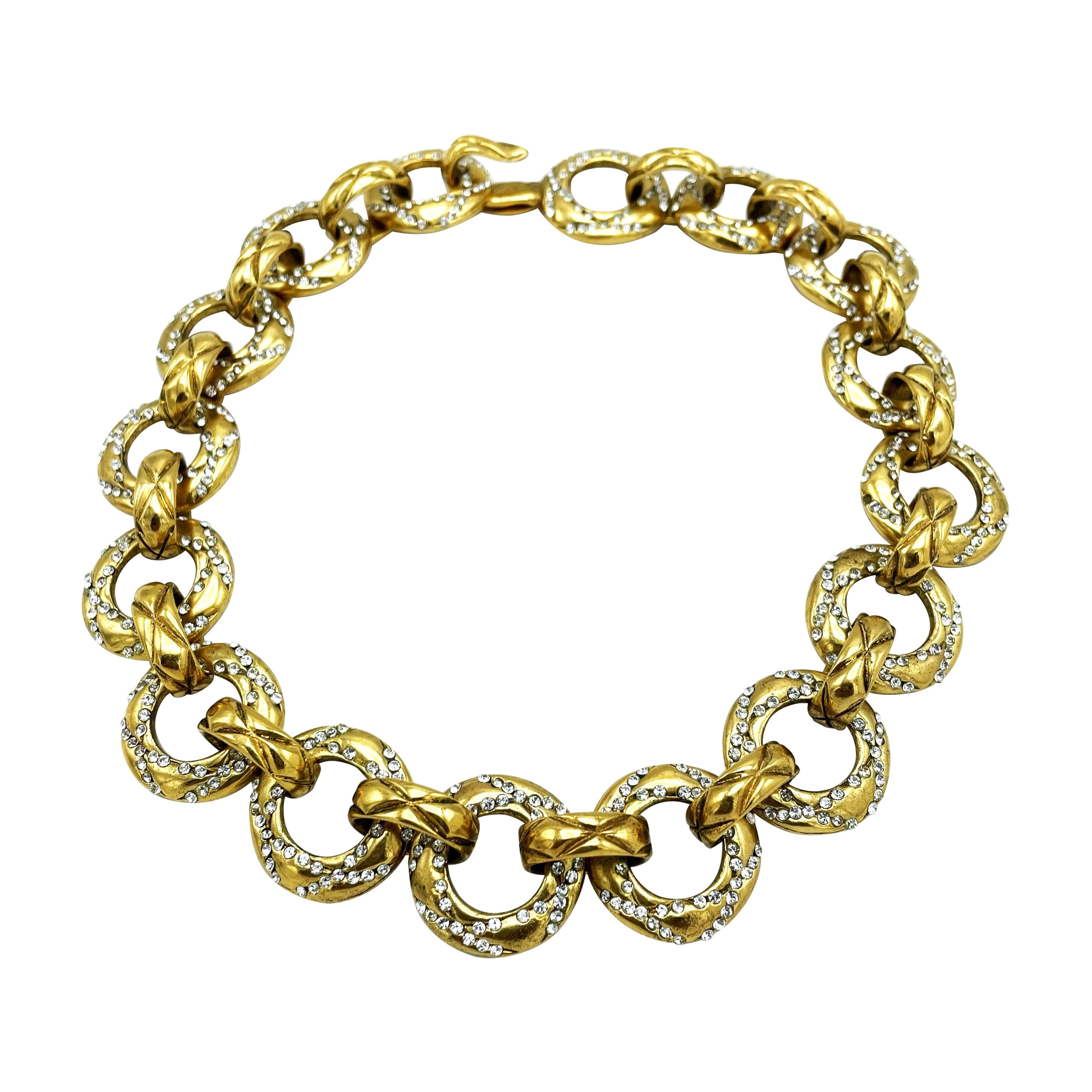 CHANEL NECKLACE BY K. LAGERFELD & V. de CASTELLANE, Crystals, gold plated 1991  For Sale