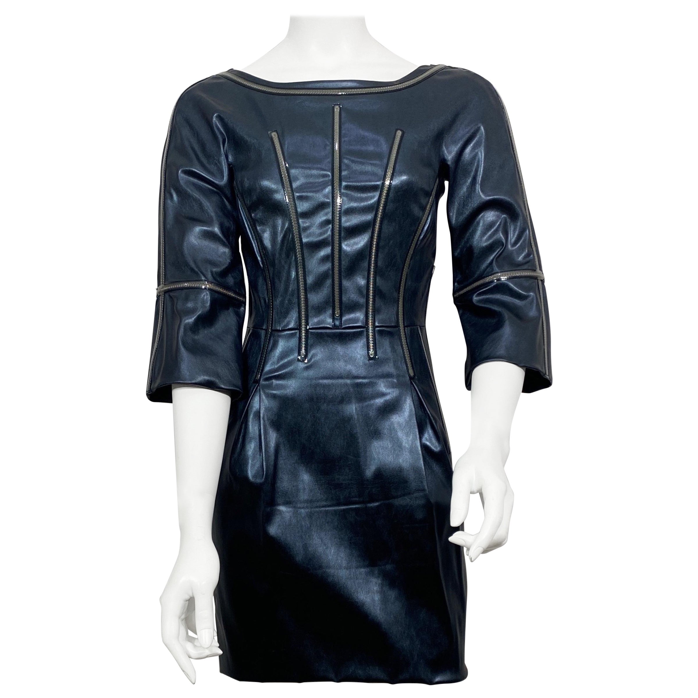 Dolce and Gabbana Runway Fall 2007 Black Metallic Leather Dress-Size 42 For Sale
