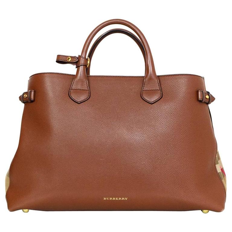 Burberry Brown Leeather Large Banner Tote Bag w/ Strap rt. $1,795 For Sale  at 1stDibs | burberry large banner, burberry large banner bag, large  burberry tote