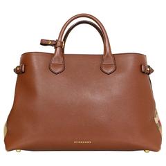 Burberry Brown Leeather Large Banner Tote Bag w/ Strap rt. $1, 795