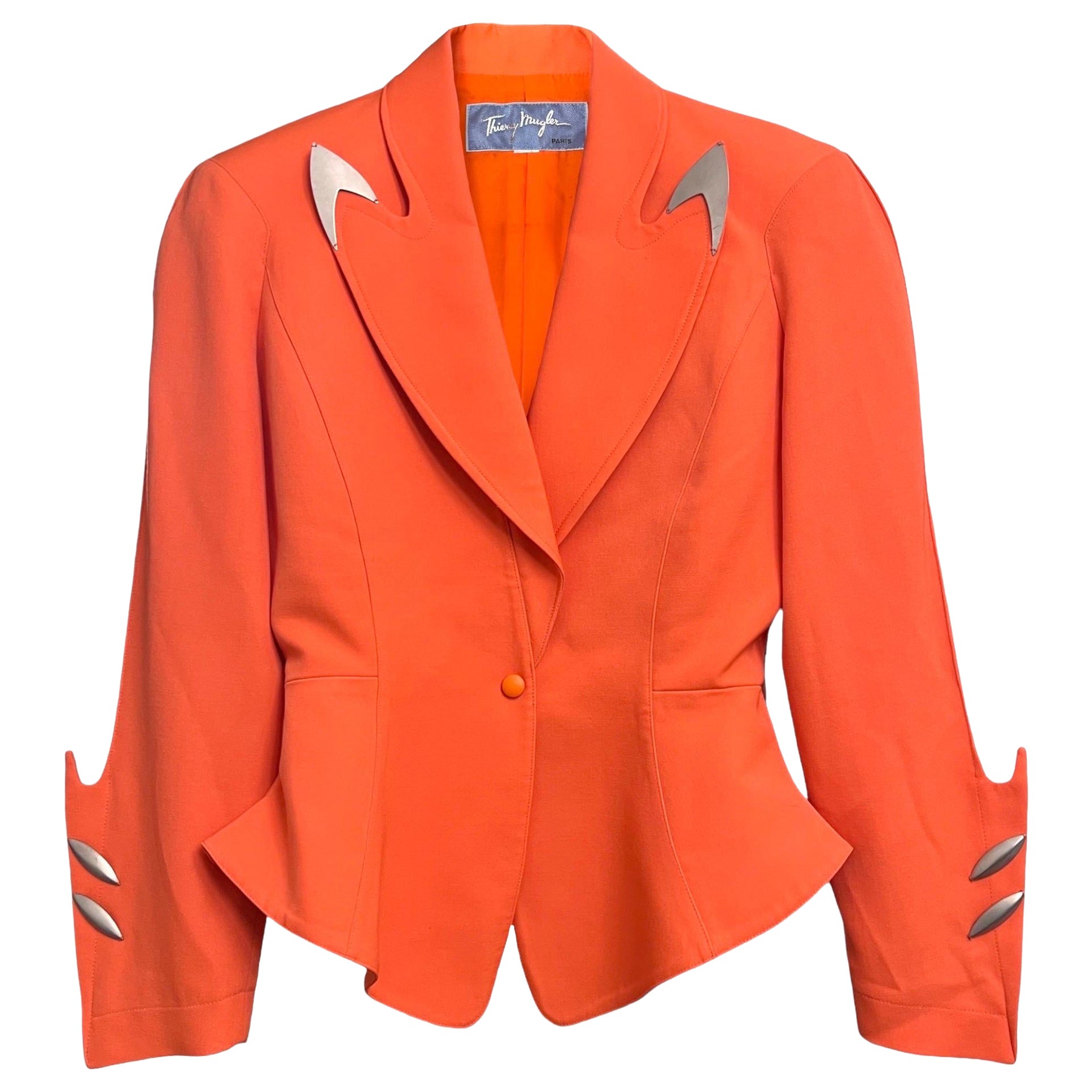 F/W 1989 Thierry Mugler Orange Futuristic Bullet Metal Jacket For Sale