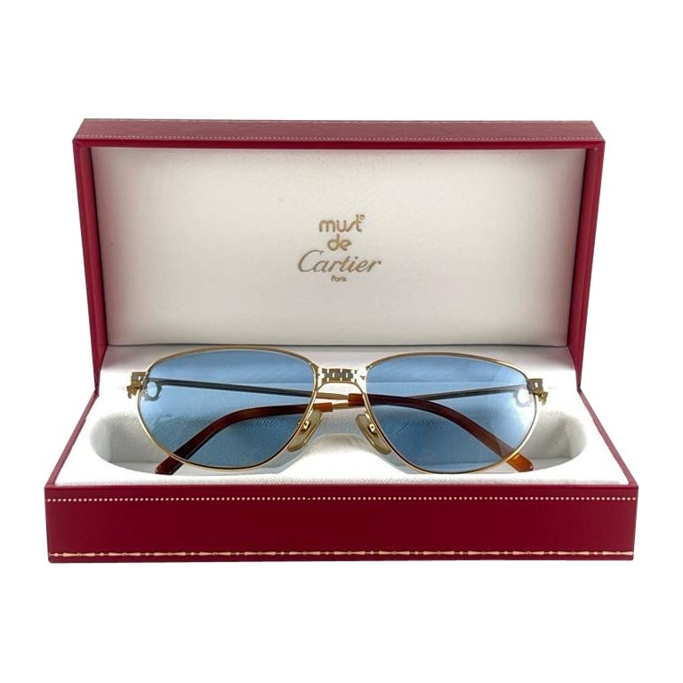 Cartier Panthere Windsor 55mm Cat Eye Sunglasses 18K Heavy Plated France For Sale