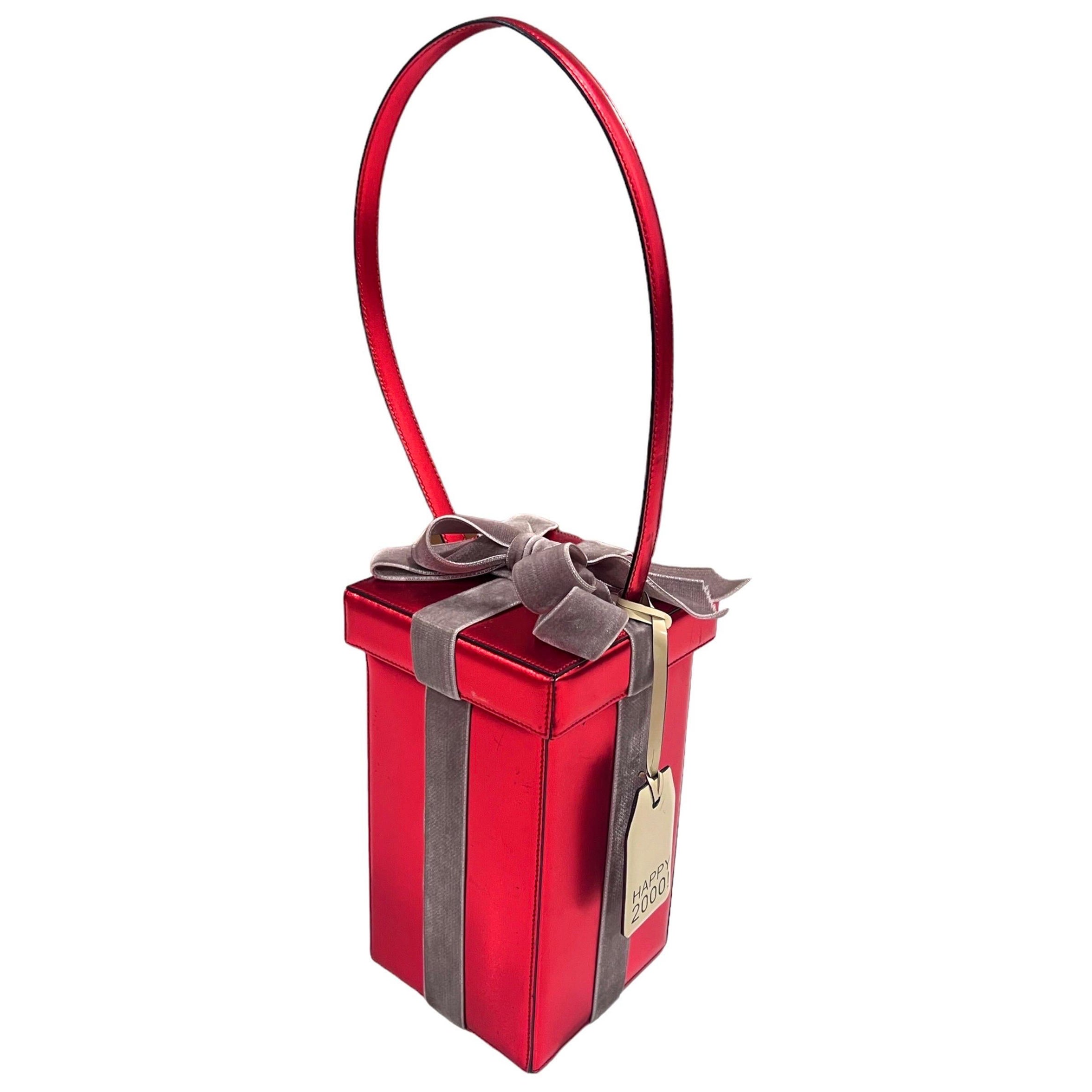 Moschino Vintage Red Present Gift Box Leather Bag For Sale