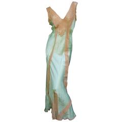 1940s Luxurious Mint Green Silk Gown 