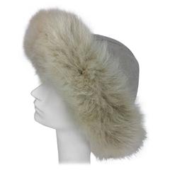 Don Anderson cream fox fur and taupe wool knit hat 1970s unworn