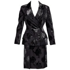 Used Prada F/W 2009 Runway Black Silk Velvet Floral Skirt Suit New W/Tags