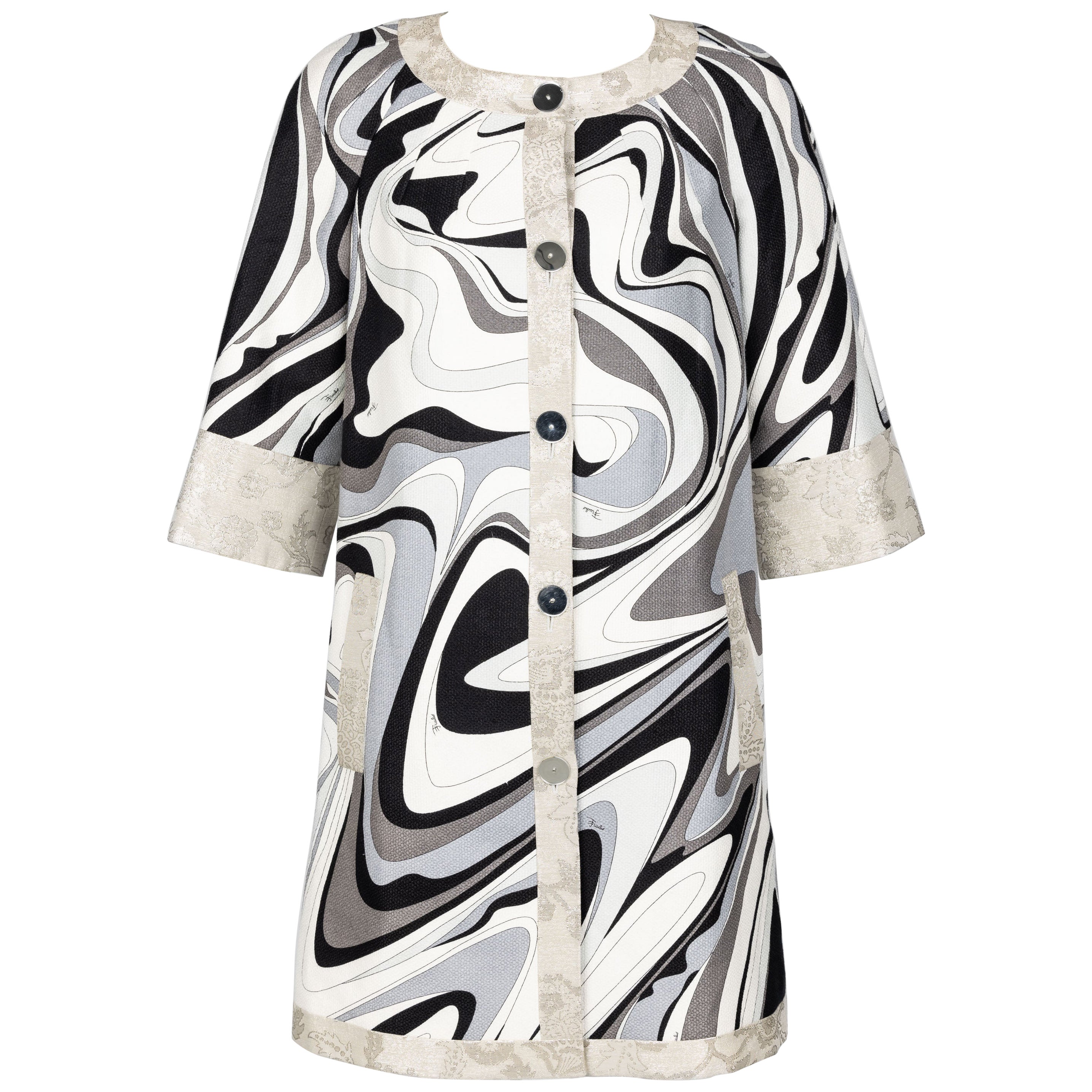 Emilio Pucci Silver Black Print Spring 2007 Runway Evening Coat