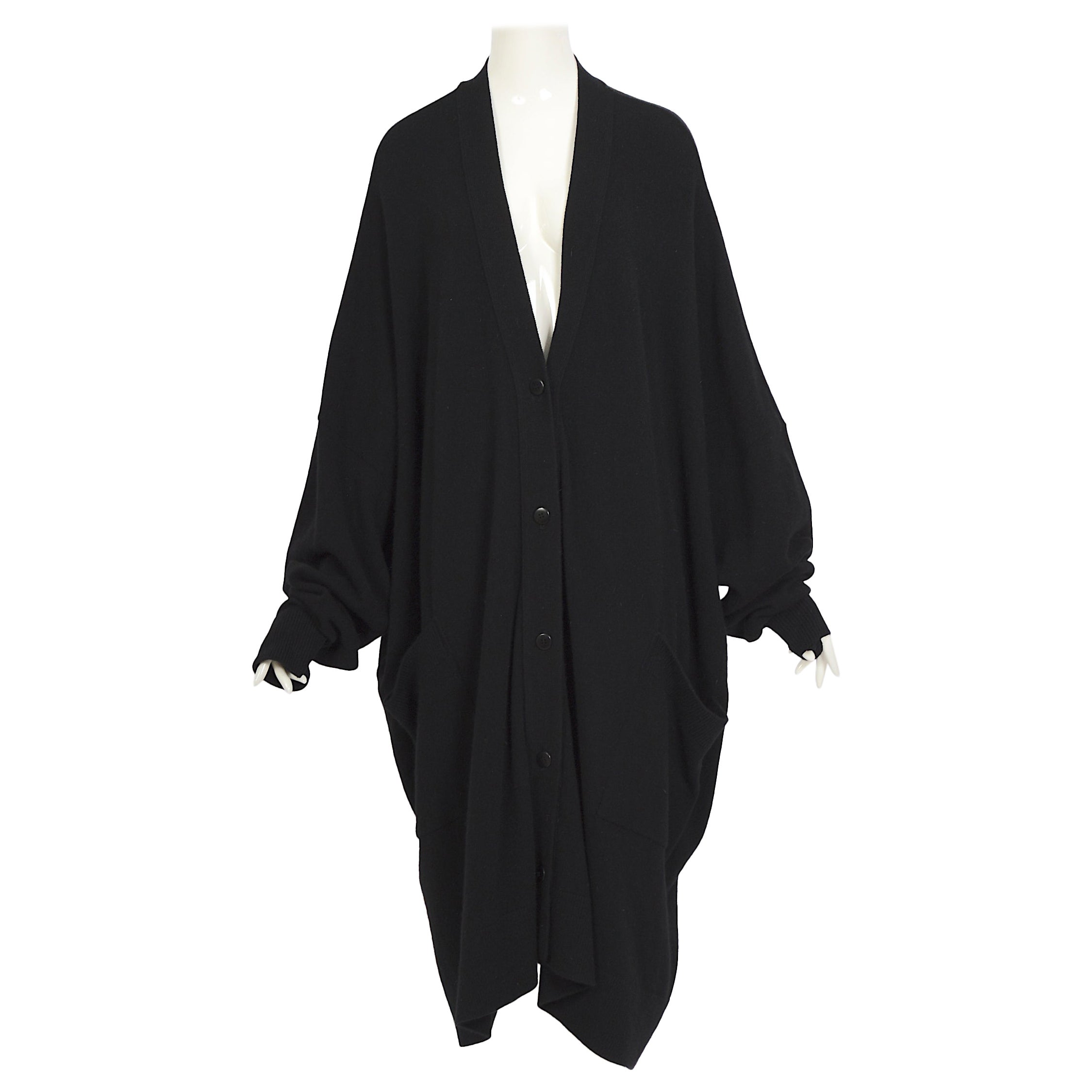 Issey Miyake vintage circa 1970s oversized cocoon black wool cardigan For Sale