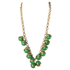 Vintage Bakelite 1930s German ArtDeco GoldRinged EmeraldBallPendants ChainLink Necklace