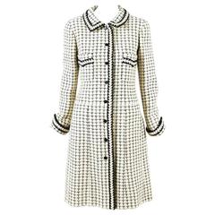 Chanel Cream Black Checker Plaid Knit Coat Size 42