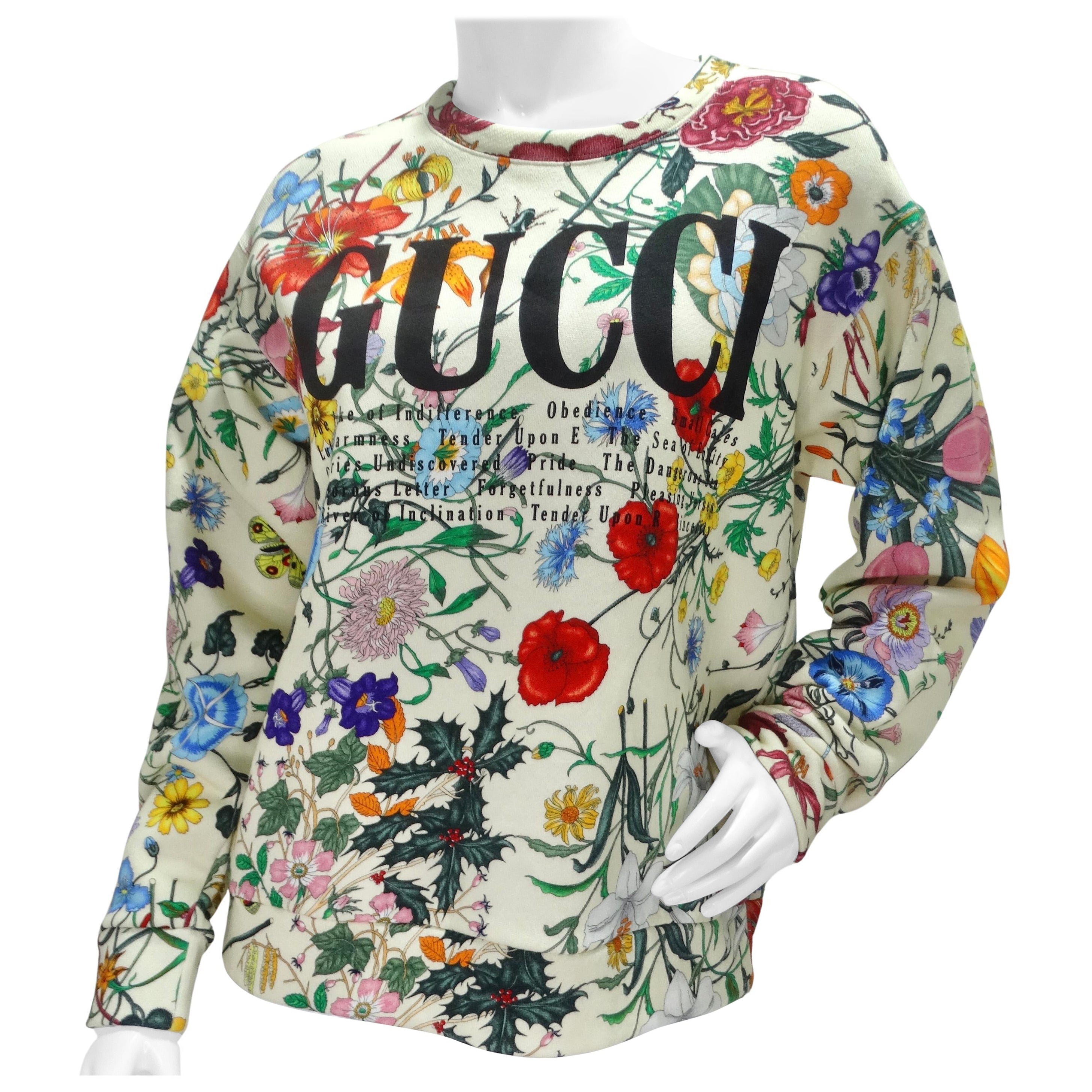 Gucci Flora Sweat-shirt surdimensionné à logo en feutre lourd en vente