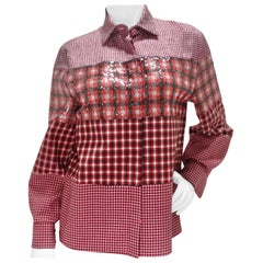 Used Fendi Red Plaid Sequin Button-Up Shirt