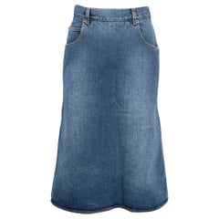 ALAIA blue cotton 2022 FLARED WASHED DENIM Skirt 38 S