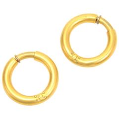 Chanel Gold Tone CC Logo Hoop Earrings