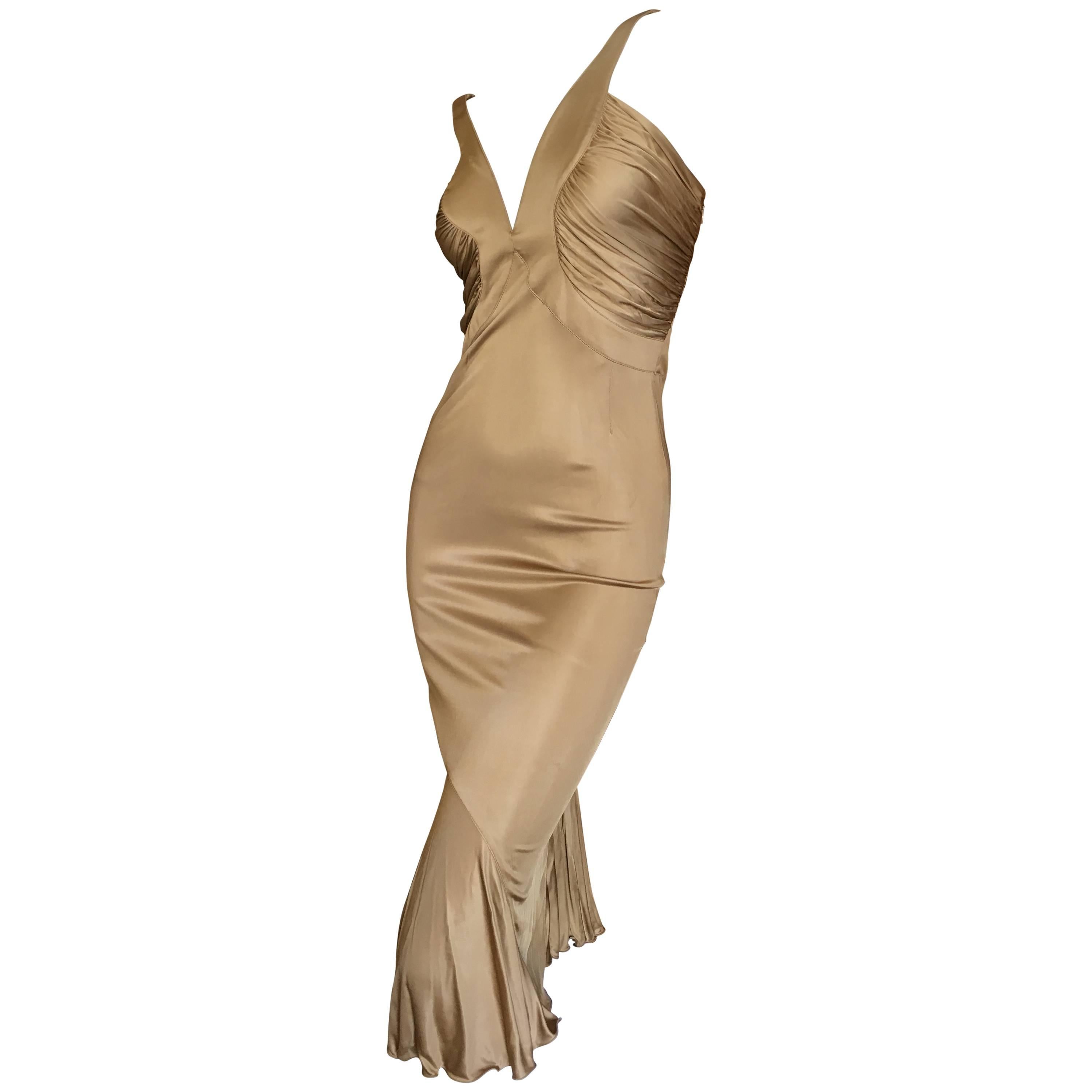  Versace Gold Jersey Cocktail Dress For Sale