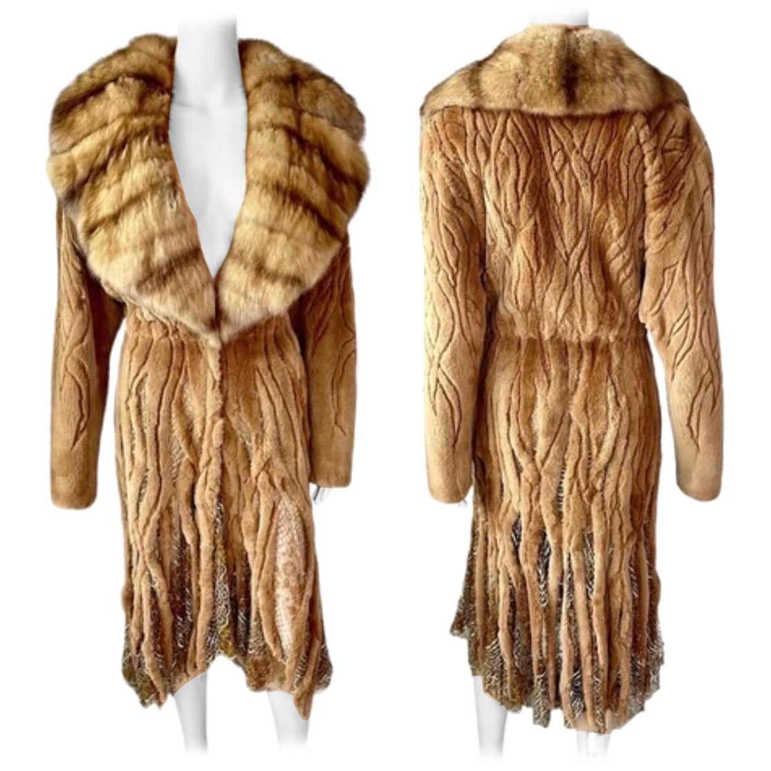 Atelier Gianni Versace c.1996 Fur Cutout Sheer Lace Mesh Panels Jacket Coat For Sale