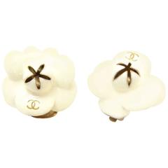 Retro Chanel White Enamel Camelia Earrings CC
