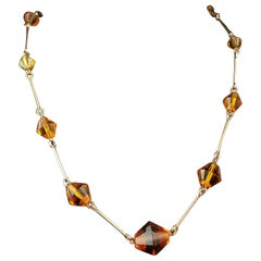 Vintage Art Deco amber glass bead necklace, 1930s 