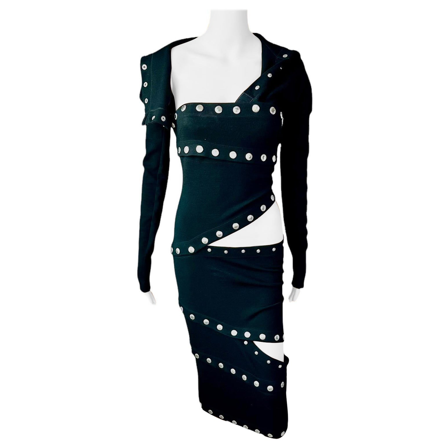 Dolce & Gabbana F/W 2003 Runway Cutout Snap-Up Convertible Knit Black Dress For Sale