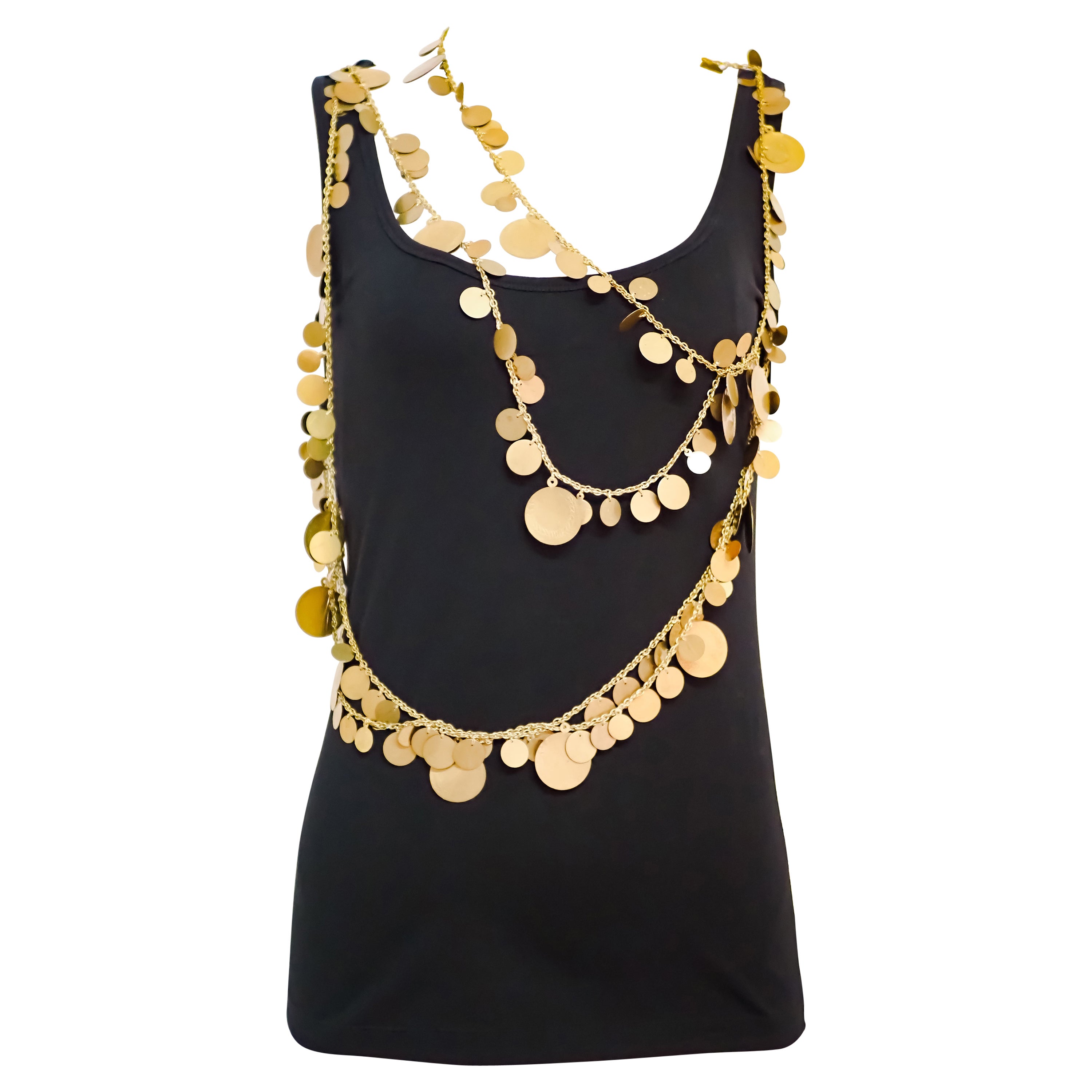 Givenchy black tank top with gold medals all over For Sale