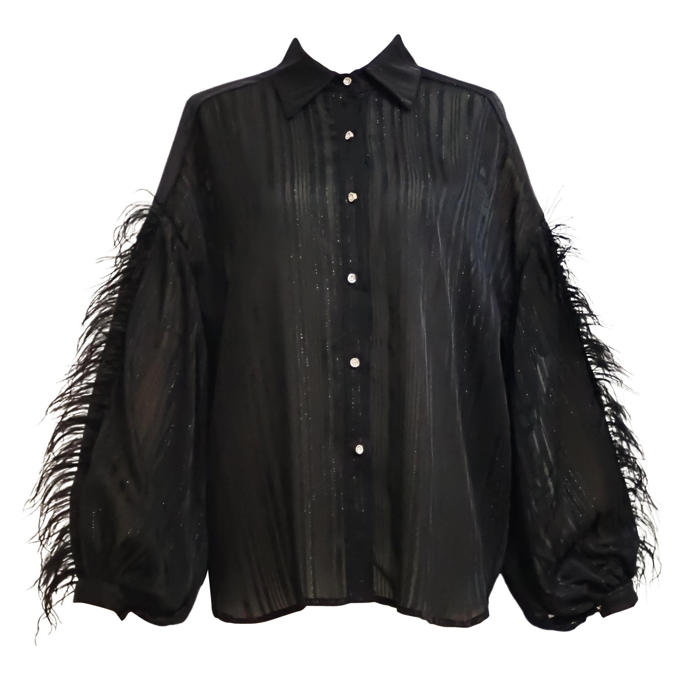 Black vintage shirt with feathers For Sale