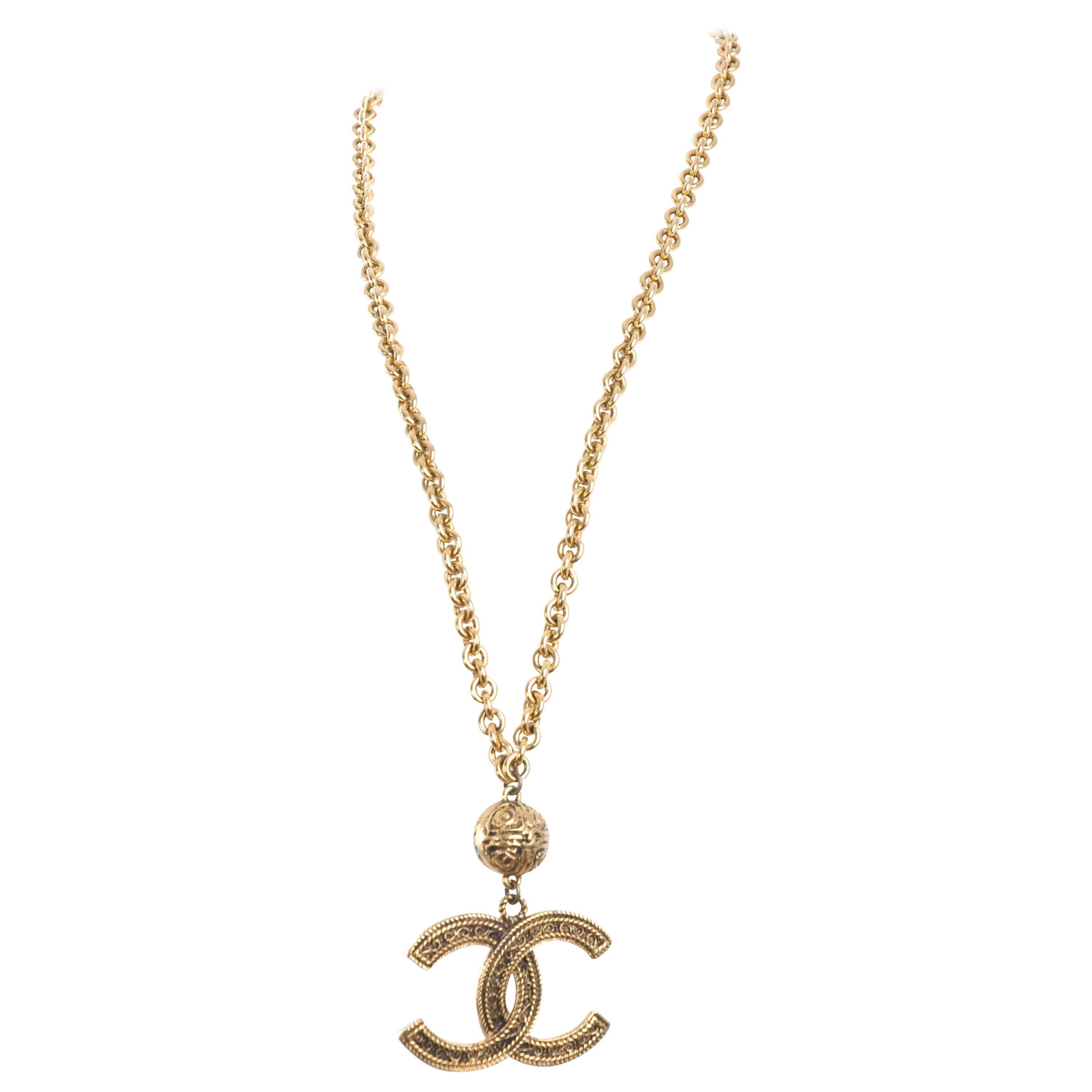 Vintage Chanel Paris Necklace CC Logo Pendant and Ball Detail from 1985 For Sale