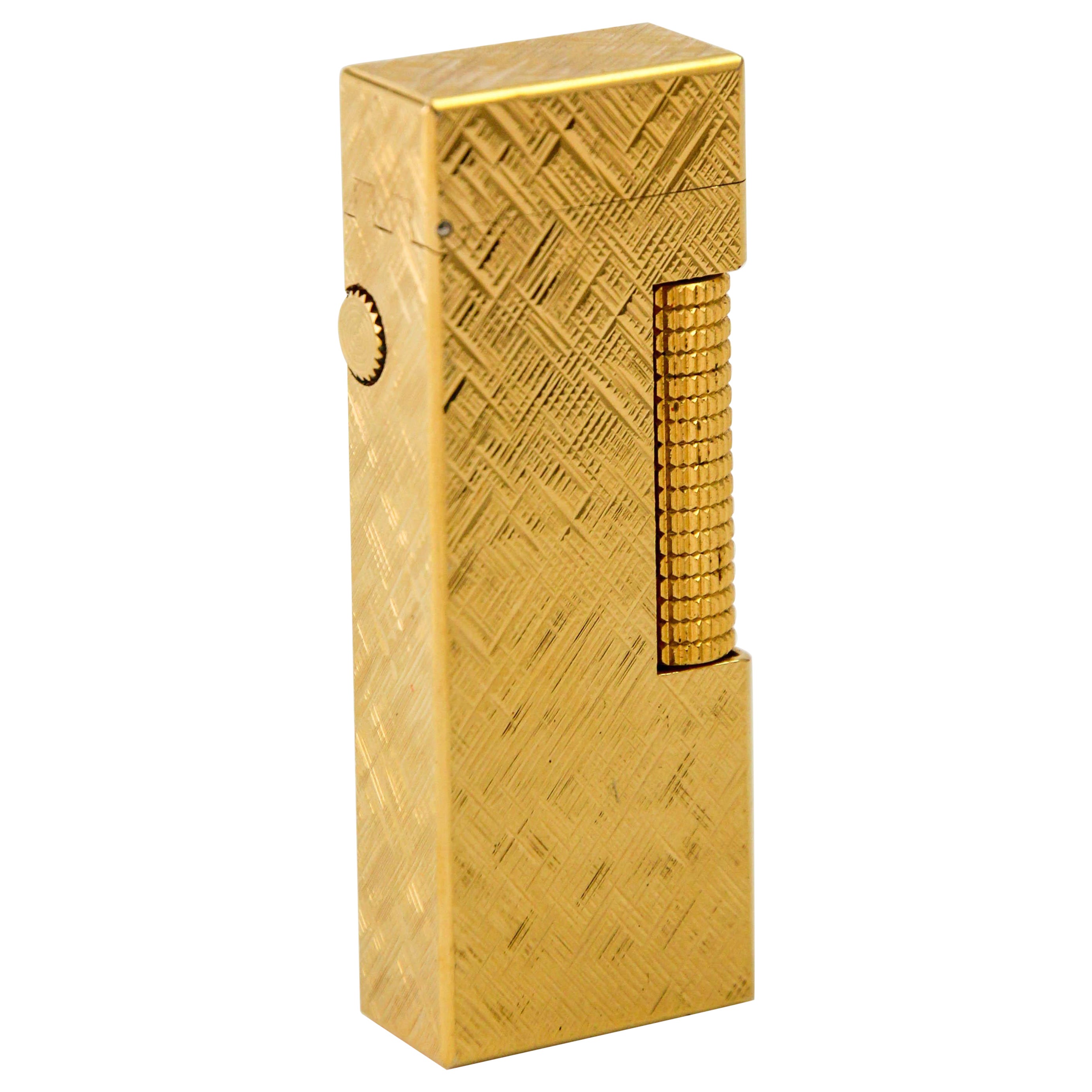 Alfred Dunhill 24K Gold plattiert Feuerzeug Florentine Muster Schweiz 1980 im Angebot
