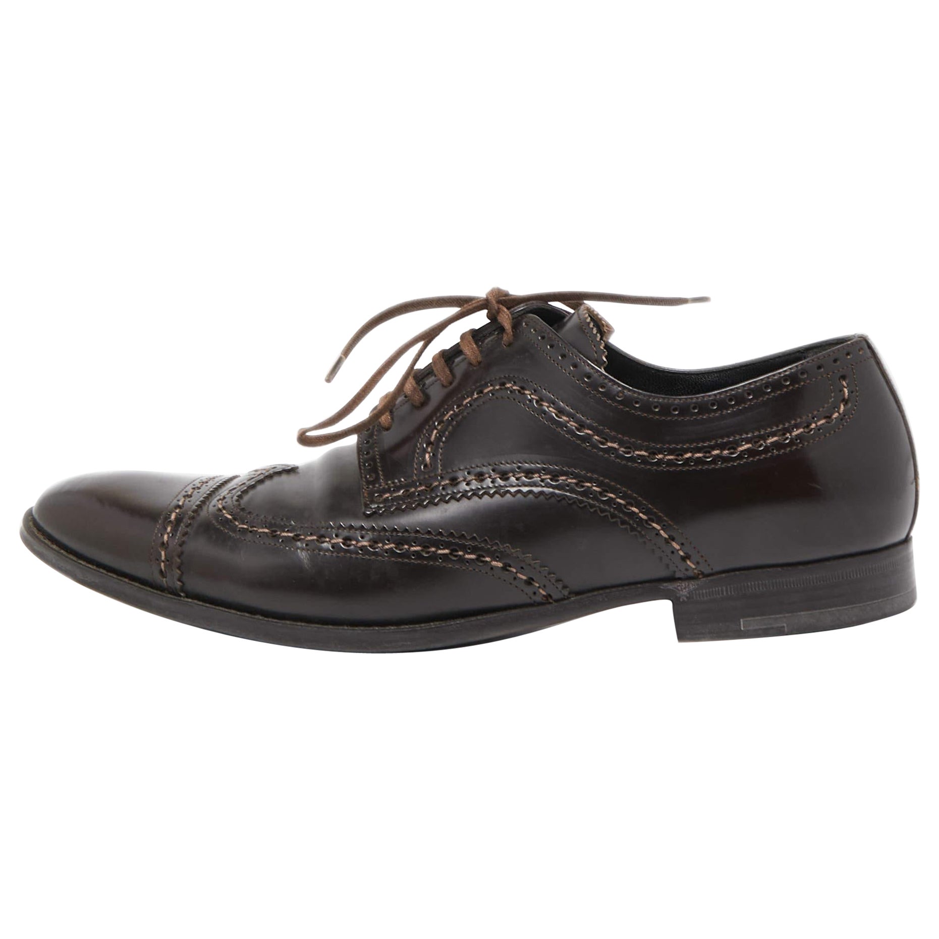 Louis Vuitton Brown Brogue Leather Lace Up Derby Size 41 For Sale