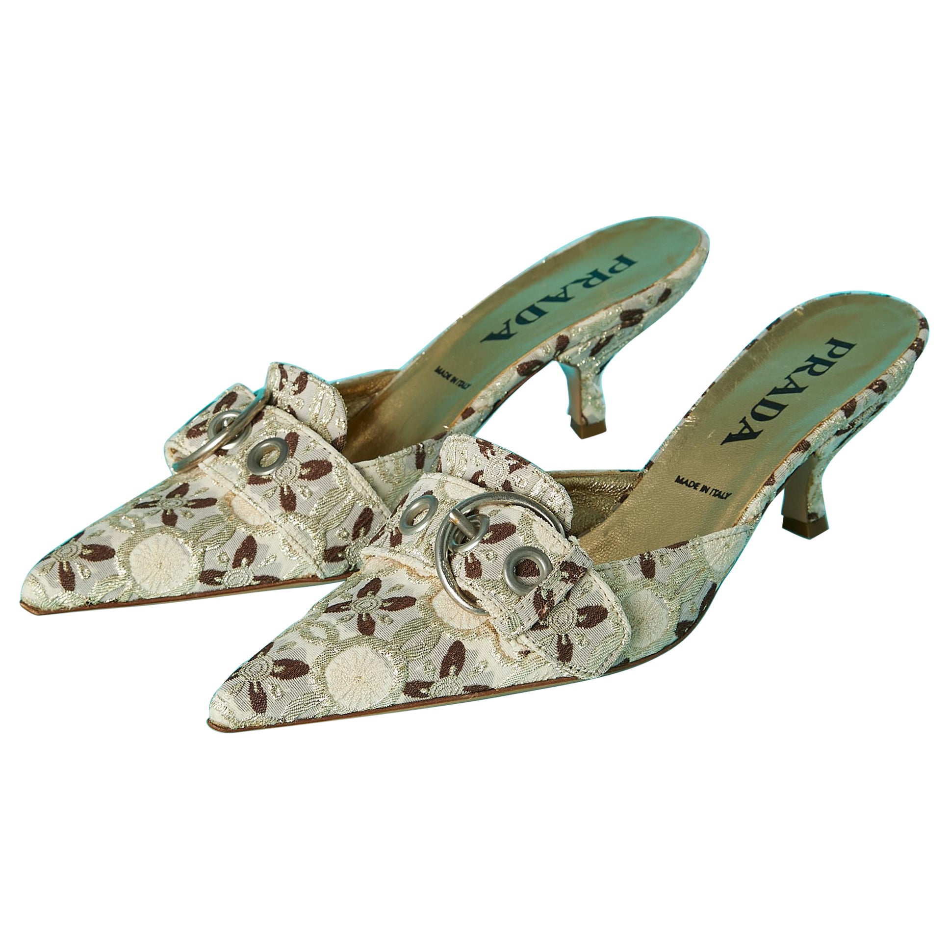 Lurex damask mules with belt and buckle on the top Prada  For Sale
