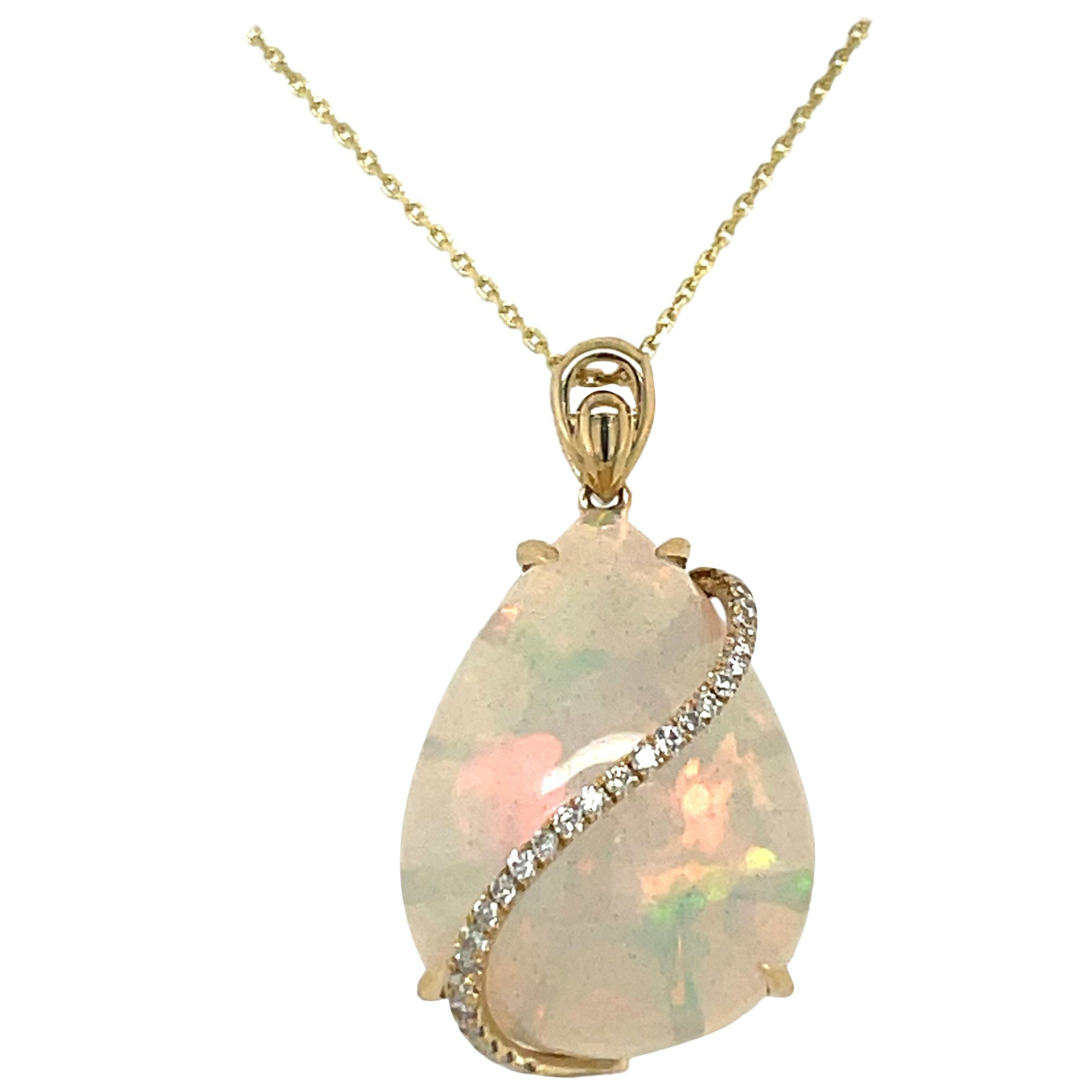 12.8 ct Ethiopian Opal and Diamond Pendant in 14KY Gold  For Sale