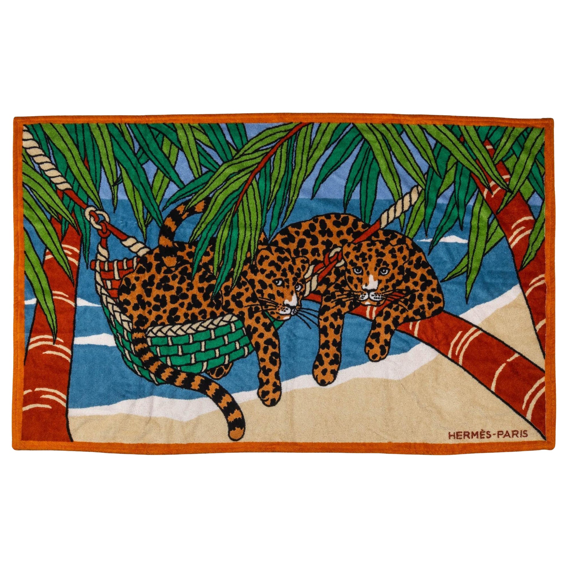 Hermès NIB Ghepards Multicolor Beach Towel For Sale