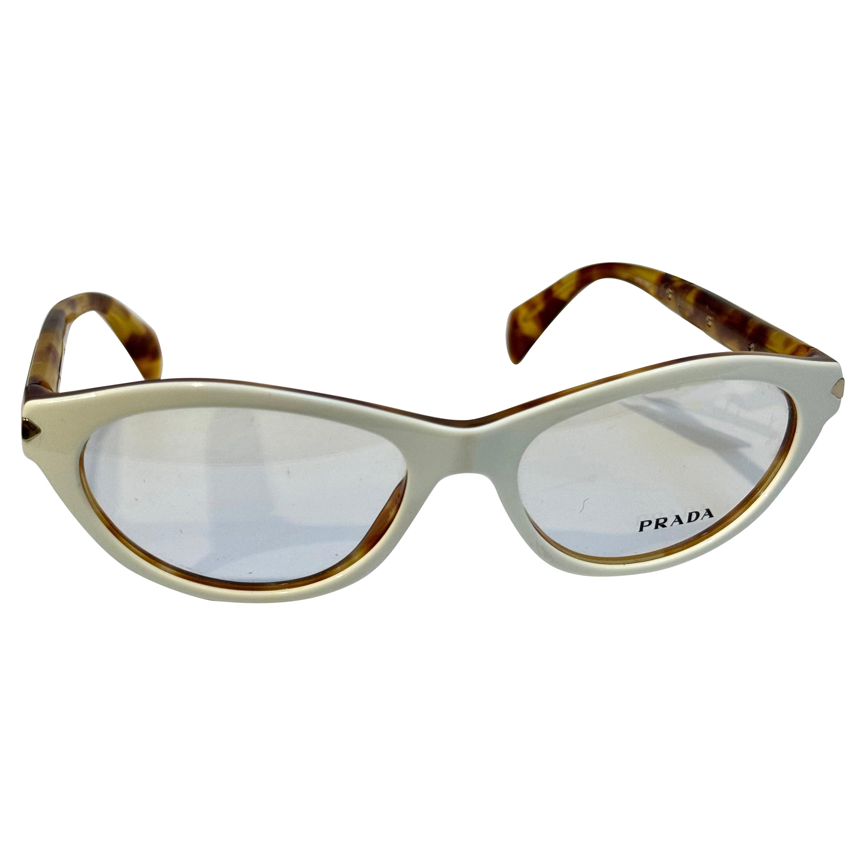 Prada  18 PV MAX 10 52/17/13  Brown honey comb and White Reading Glasses, Italy For Sale