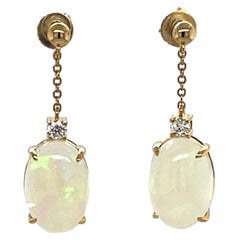 Vintage Dangling Ethiopian Opal and Diamond Dangling Earrings in 14KY Gold 