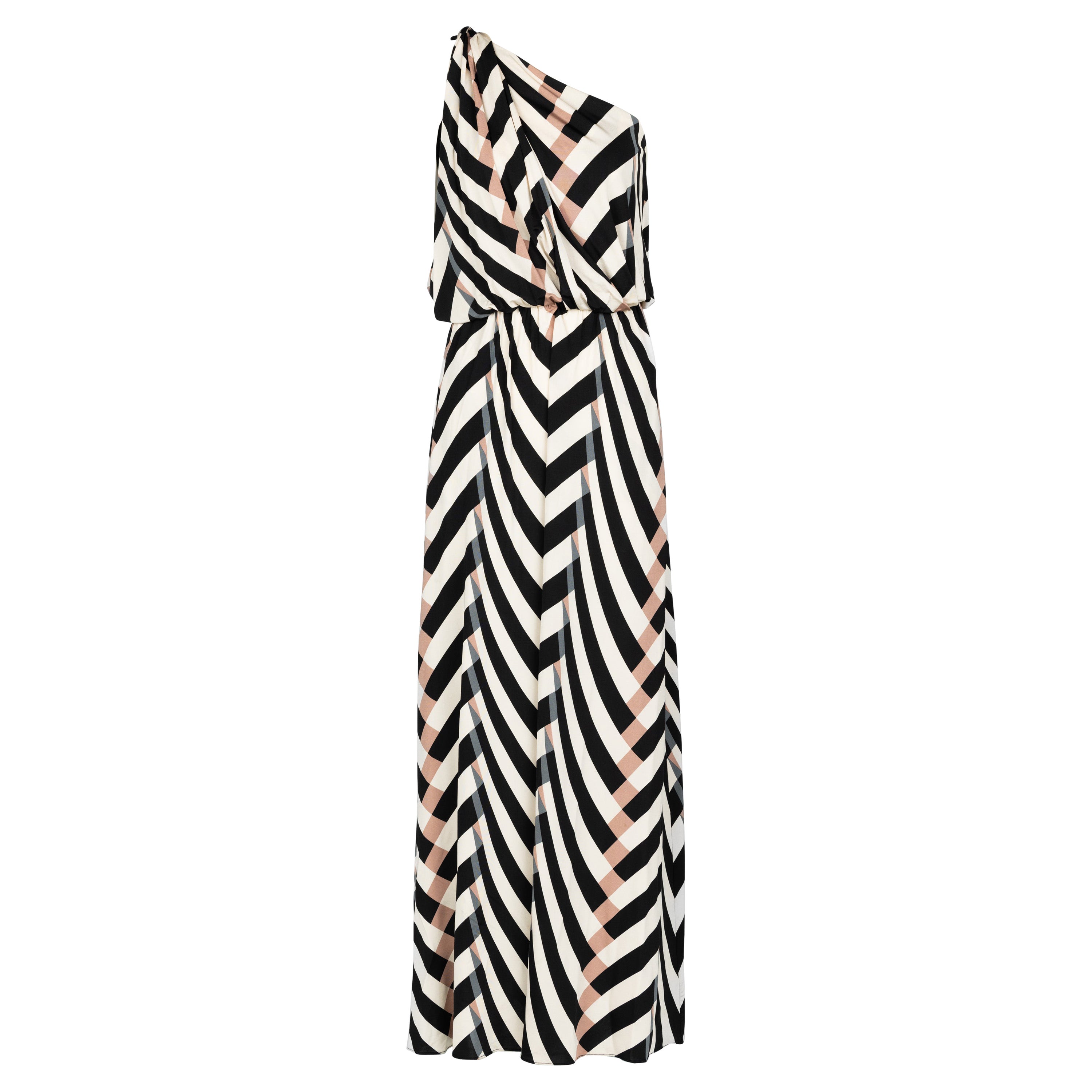 Lanvin  Alber Elbaz Spring 2015 One Shoulder Chevron Striped Jersey Dress For Sale