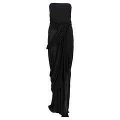 Robe longue drapée noire Bill Blass des années 1970
