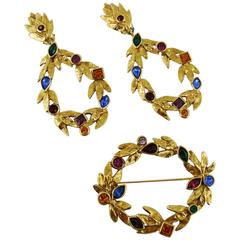 Yves Saint Laurent Vintage Bejeweled Laurel Wreath Earrings and Brooch Set 3