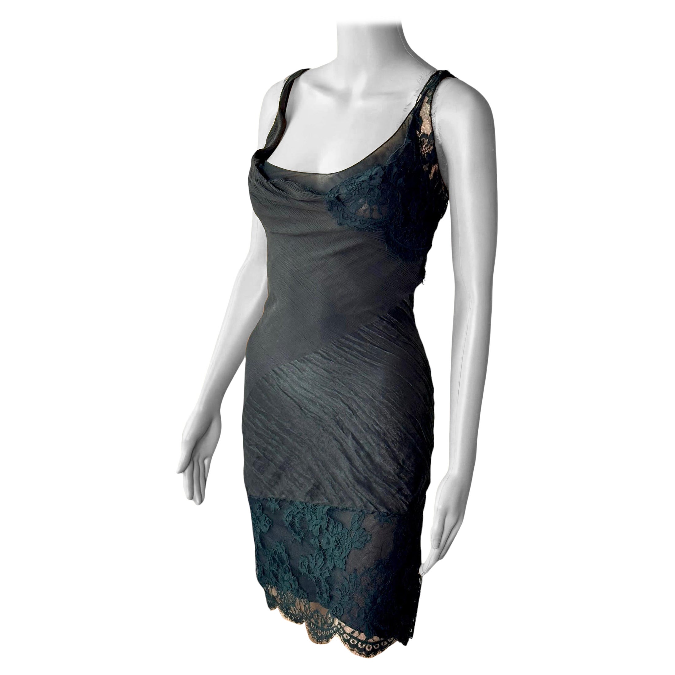 John Galliano F/W 2006 Semi-Sheer Lace Knit Slip Black 2 Piece Mini Dress For Sale