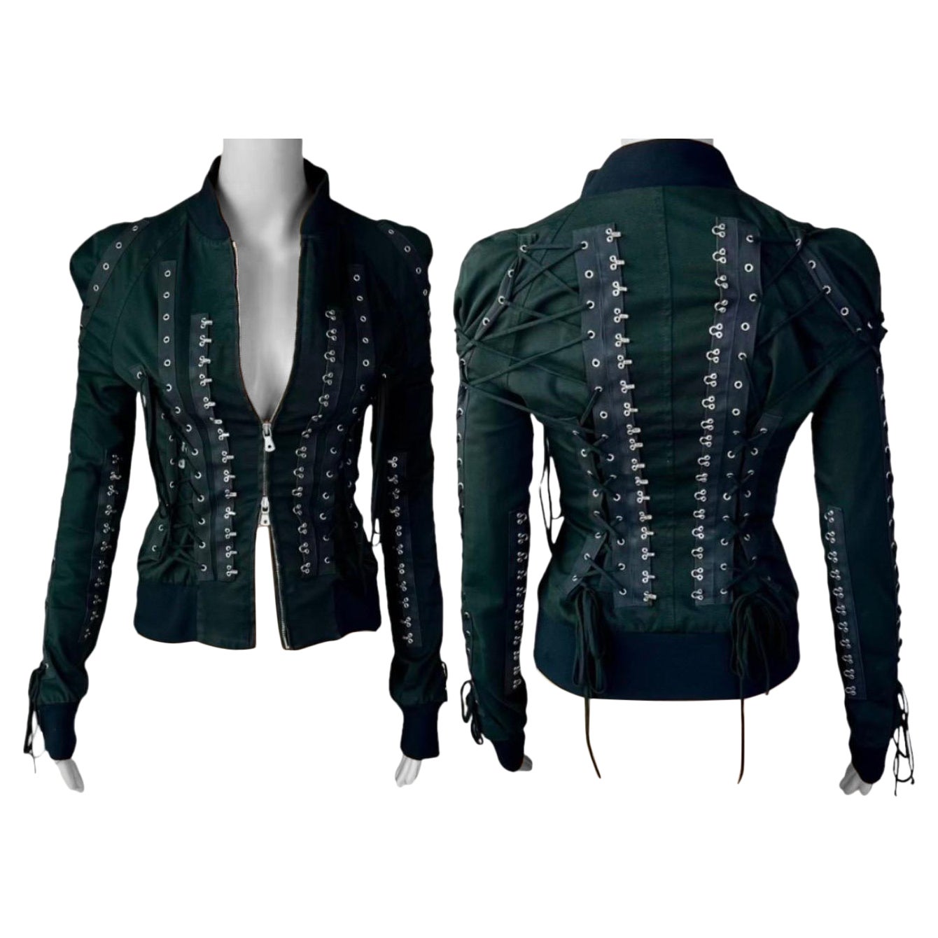 Dolce & Gabbana F/W 2003 Corset Lace Up Hook and Eye Black Top Jacket For Sale