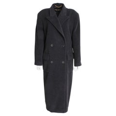 Escada Coat Double Breasted Charcoal Gray Pure New Wool Trench Style Retro M/L