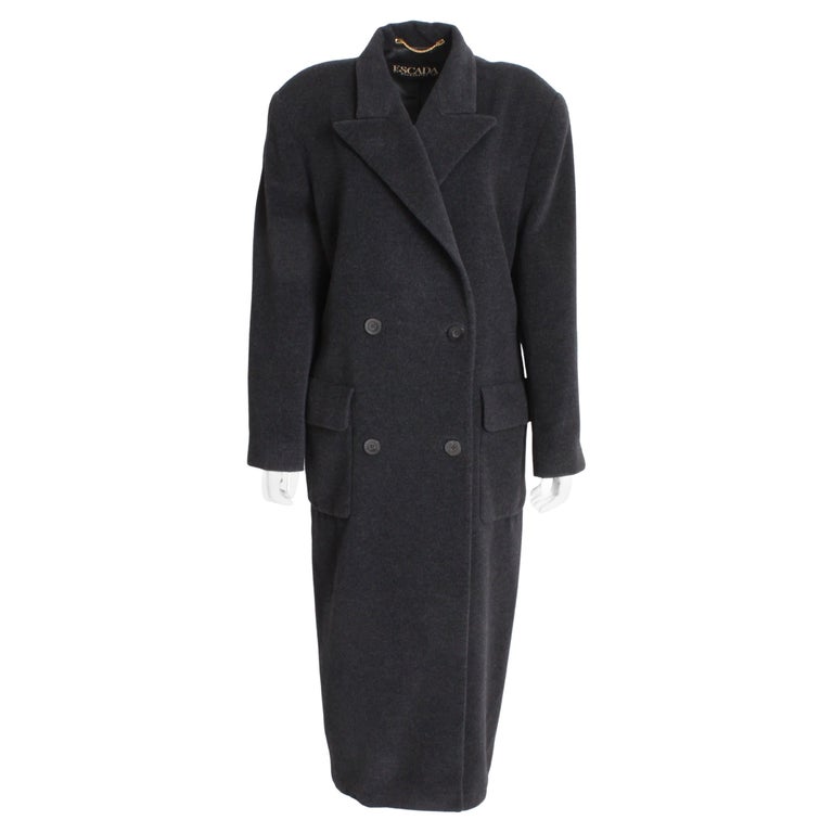 Escada Coat Double Breasted Charcoal Gray Pure New Wool Trench