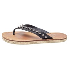 Christian Louboutin Black Leather Spike Thong Sandals Size 40