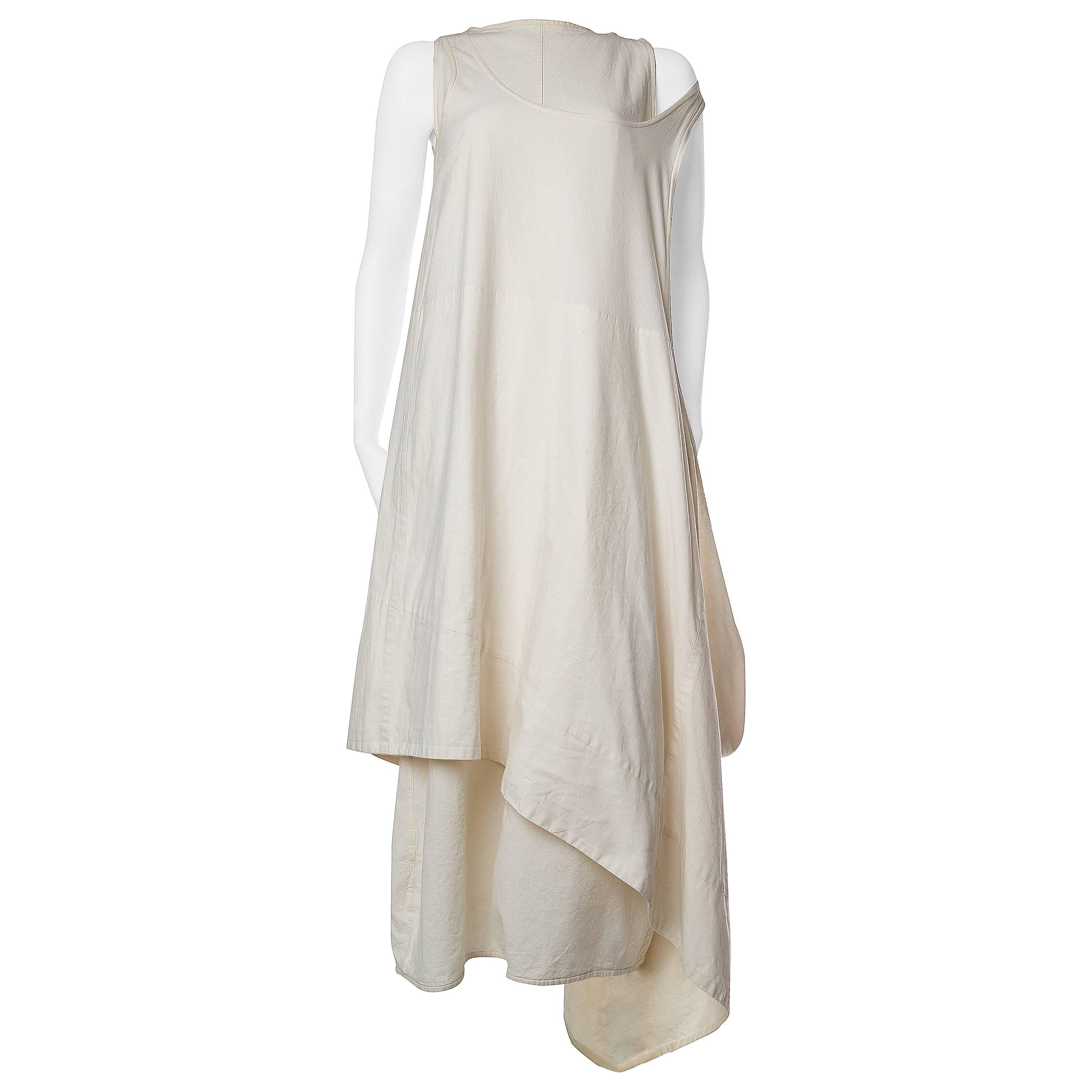 1990S COMME DES GARCONS Cream Cotton Minimalist Two Piece Dress For Sale