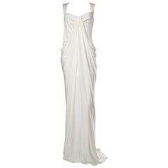 1900S DONNA KARAN Off White Rayon & Silk Jersey Draped Goddess Gown
