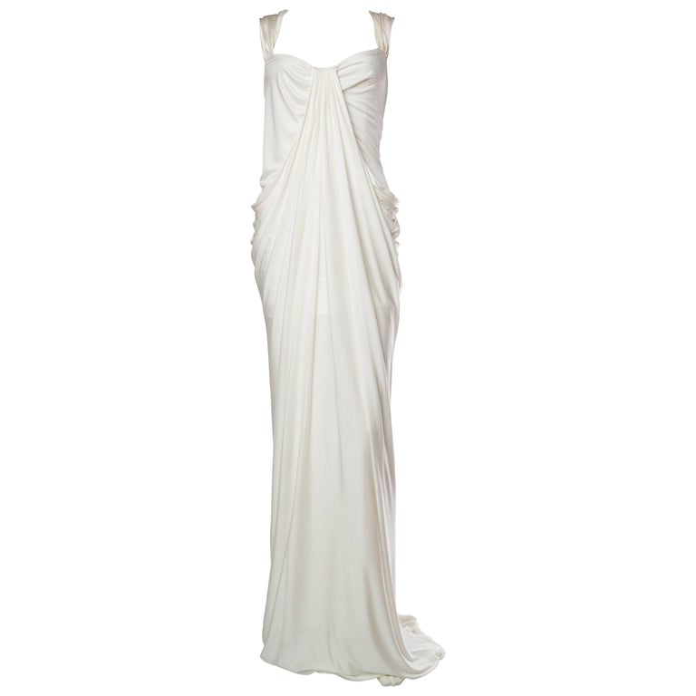 1900S DONNA KARAN Off White Rayon and Silk Jersey Draped Goddess Gown at 1stDibs | 1900s formal dress, donna karan white dress, donna karan gowns 1900S DONNA KARAN Off White Rayon and Silk Jersey Draped Goddess Gown at 1stDibs | 1900s formal dress, donna karan white dress, donna karan gowns
