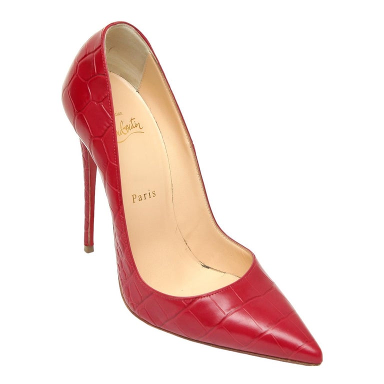 CHRISTIAN LOUBOUTIN So Kate 120 Red Pink Faux Croc Leather Pump Pointed Toe  38 For Sale at 1stDibs