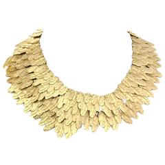 Chanel Goldtone Stacked Feather Collar Necklace