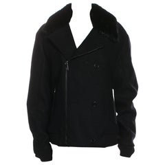 Abrigo de lana negro Versace Collection (US16, IT52)
