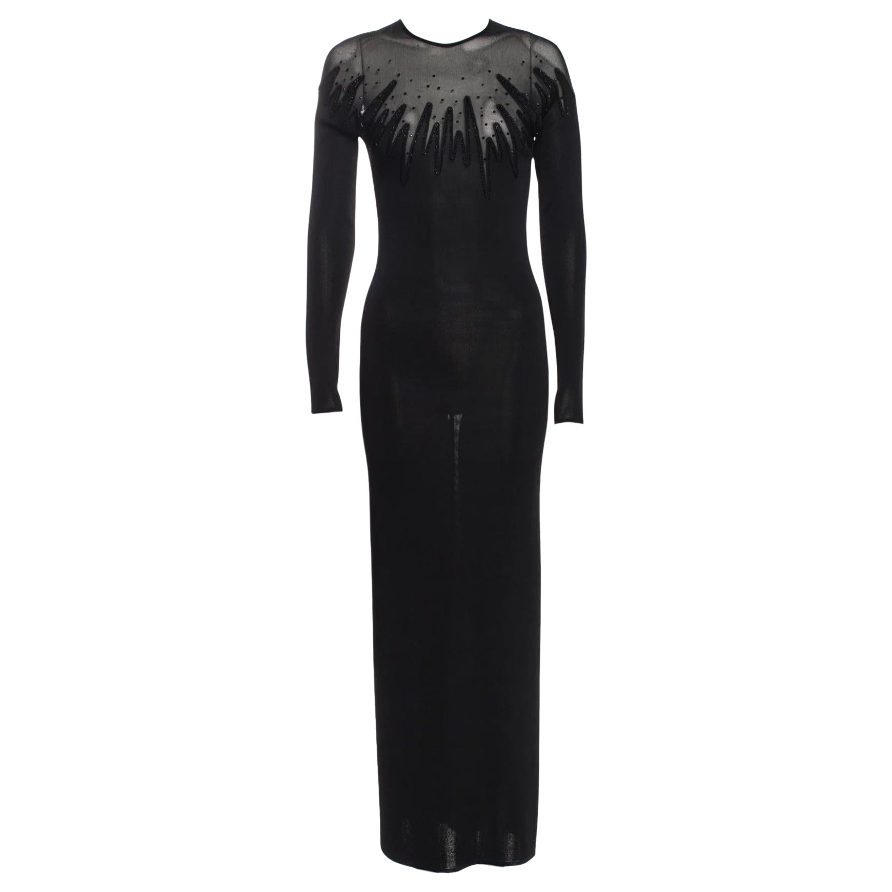 Thierry Mugler Vintage Embellished Black Long Dress (XS) For Sale